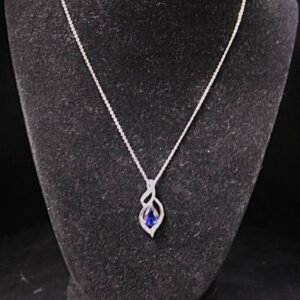 925 Sterling Silver Necklace with Blue Glass Teardrop Pendant