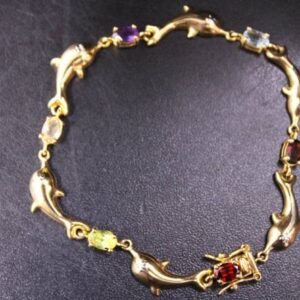 Sterling Silver Dolphin Link Bracelet Gold Tone