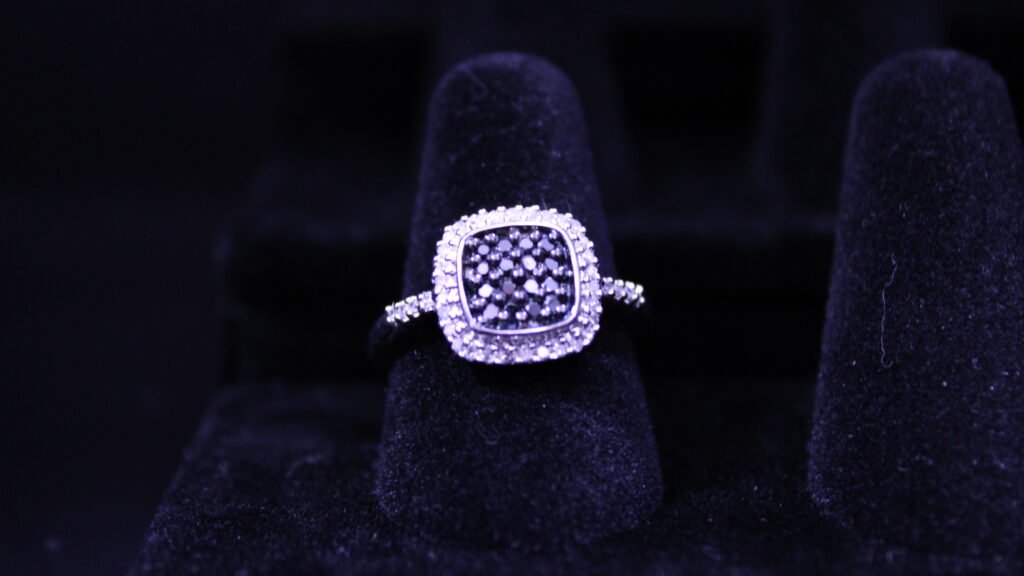 Diamond Sterling Silver Ring Square Setting