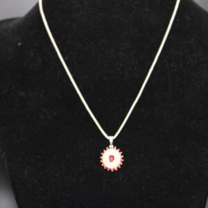 Sterling Silver Popcorn Chain With Red Sapphire Diamond Pendant