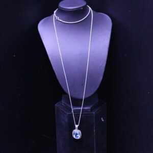 Sterling Silver Blue Sapphire Pendant Necklace 31"