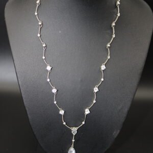 Sterling Silver Station Necklace With Teadrop Pendant