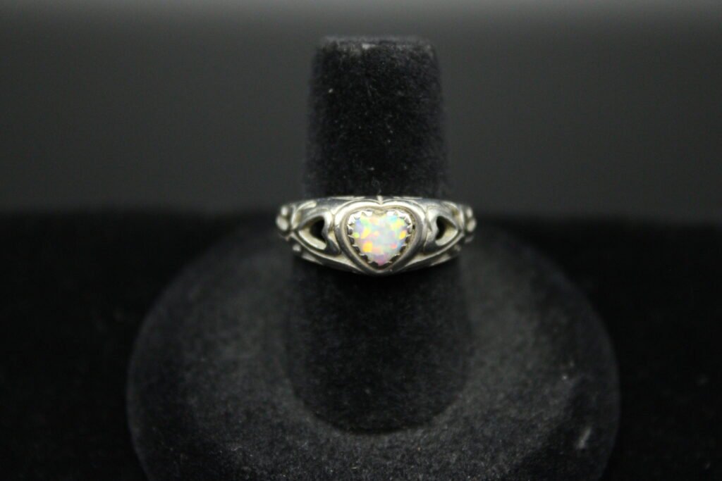 Sterling Silver Opal Heart Ring
