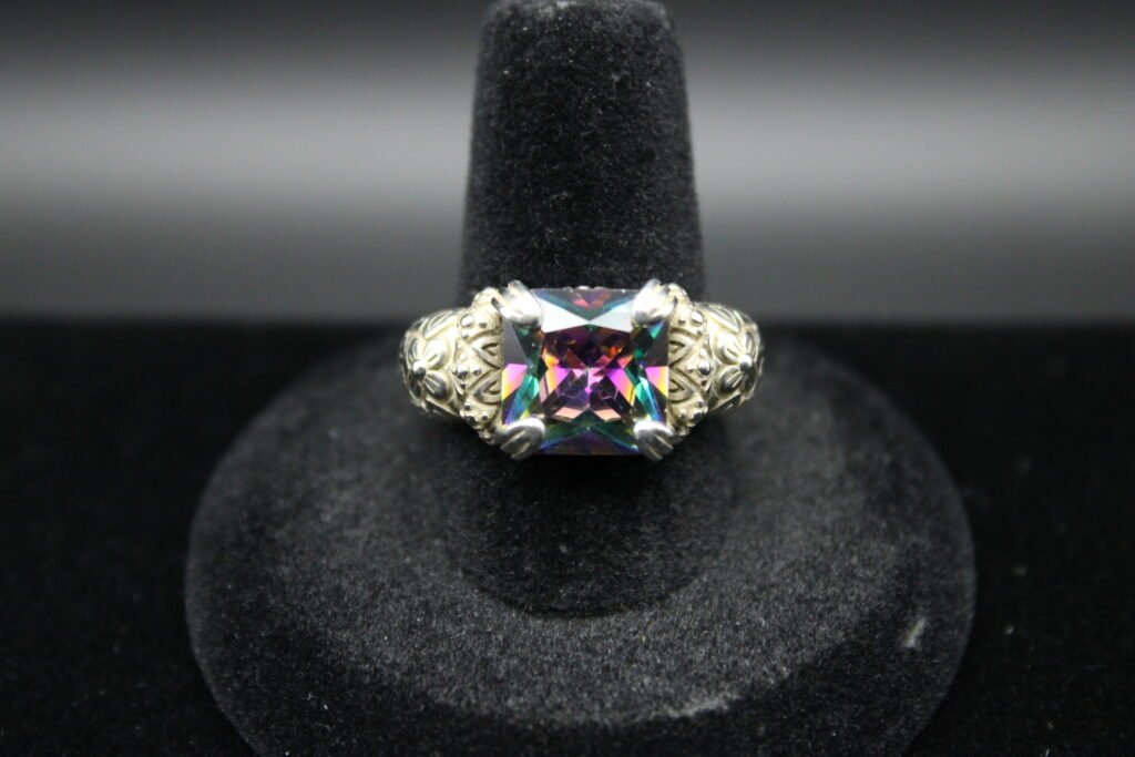 Sterling Silver Square Cut Rainbow Ring