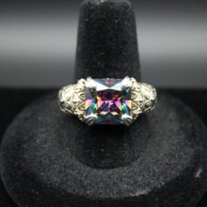 Sterling Silver Square Cut Rainbow Ring