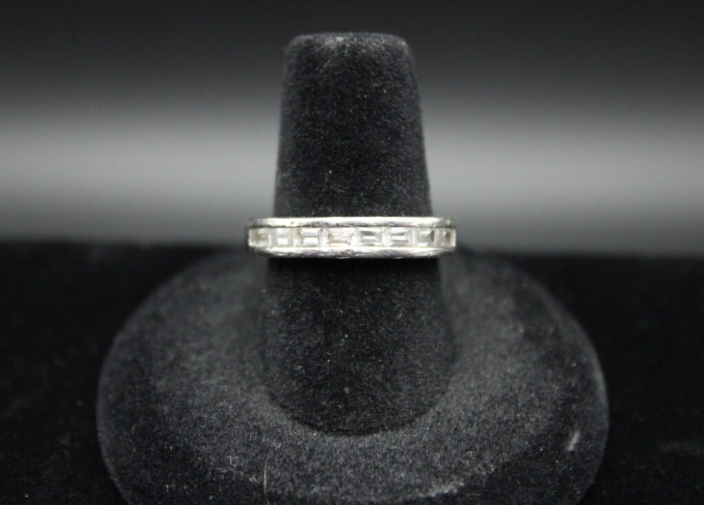 Sterling Silver Band With Clear Chips