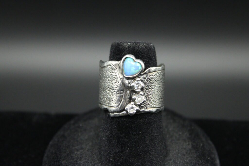 Sterling Silver Heart Shaped Opal Ring