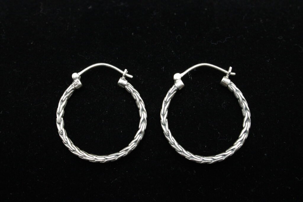 Sterling Silver Woven Chain Link Hoop Earrings