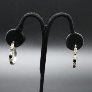 Sterling Silver Black and Moonstone Hoop Earrings