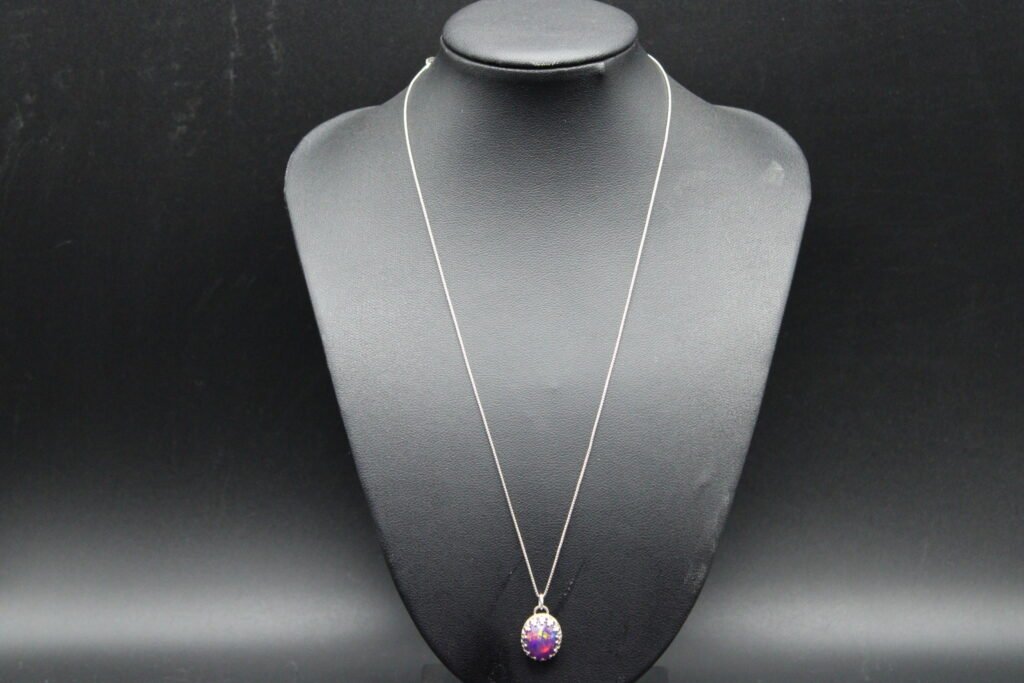 Sterling Silver Necklace with Round Purple Opal Pendant