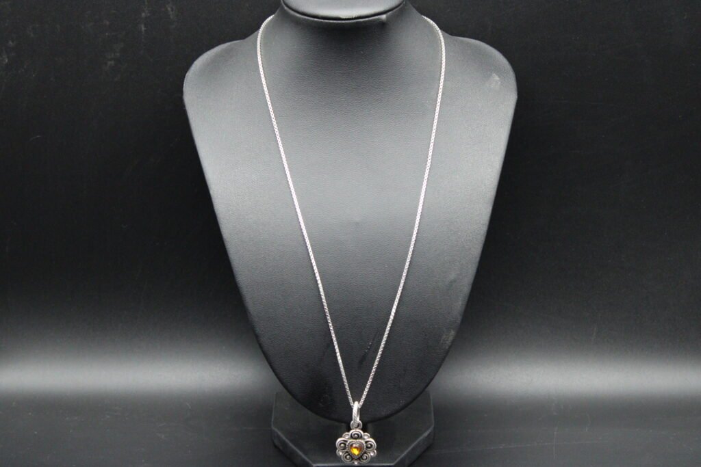 Sterling Silver Box Chain and Orange Flower Pendant