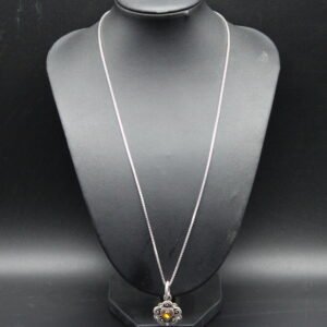 Sterling Silver Box Chain and Orange Flower Pendant