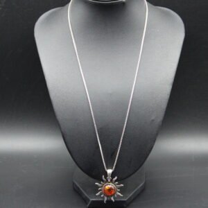 Sterling Silver Box Chain and Orange Sun Pendant