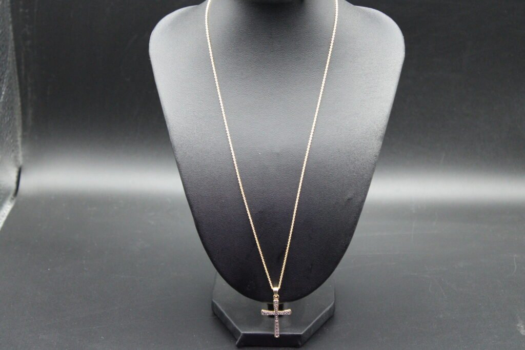 Gold Toned Sterling Silver Necklace with Diamond Cross