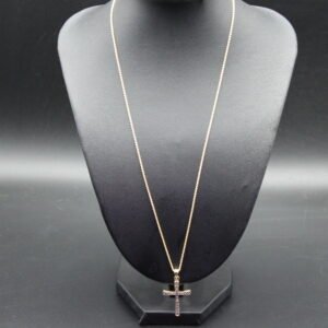 Gold Toned Sterling Silver Necklace with Diamond Cross