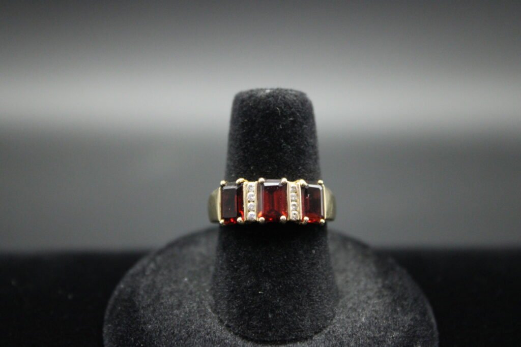 14kt Yellow Gold Red Stone and Diamond Ring
