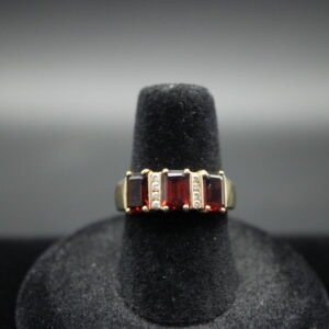 14kt Yellow Gold Red Stone and Diamond Ring