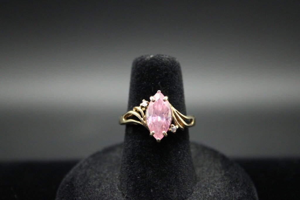 10kt Yellow Gold Ring with Marquise Cut Pink Stone