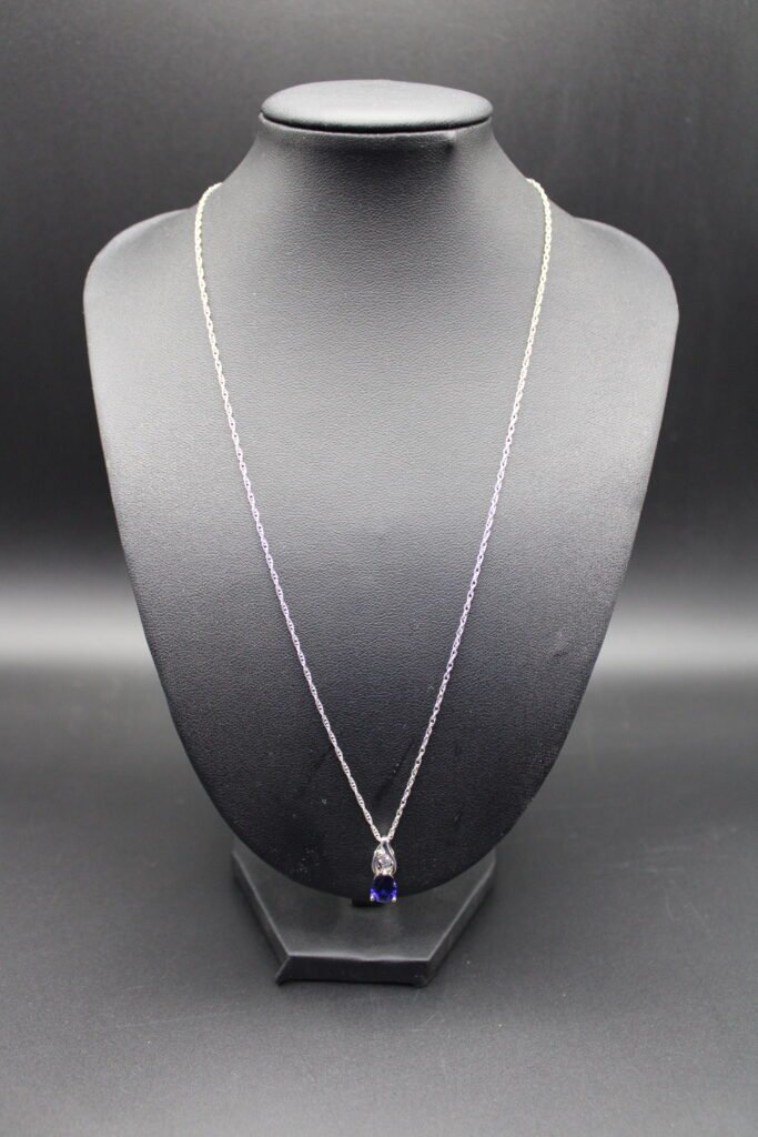 Sterling Silver Sapphire and Diamond Necklace and Ring Set