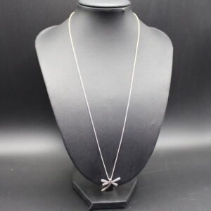 Sterling Silver Box Chain and Diamond Dragonfly Pendant