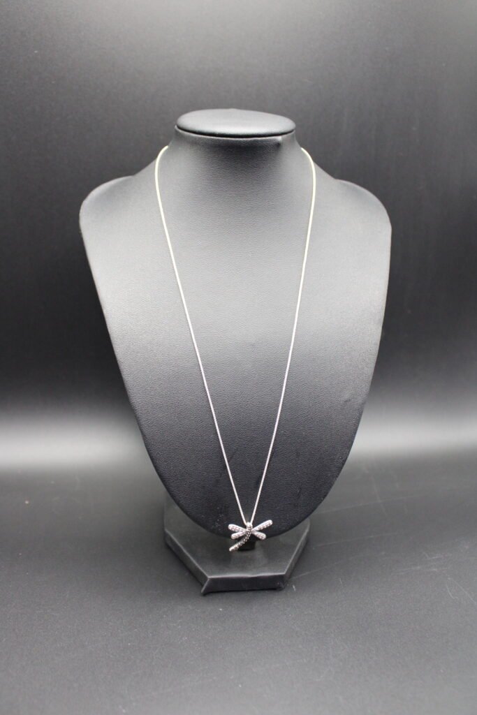 Sterling Silver Box Chain and Diamond Dragonfly Pendant