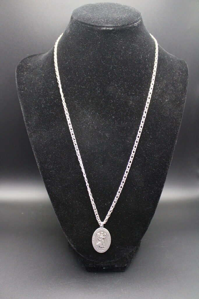 Sterling Silver Double Chain Link with Saint Christopher Pendant