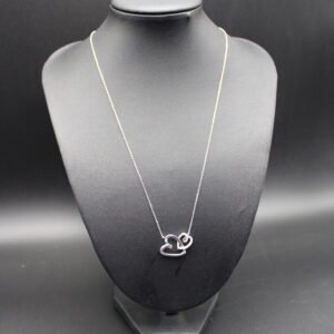 Sterling Silver Necklace with Silver and Diamond Hearts
