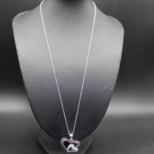 Sterling Silver Necklace with Double Diamond Hearts Pendant