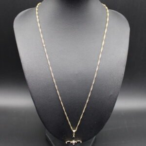 Gold Toned Sterling Silver Sapphire and Diamond Cross Necklace