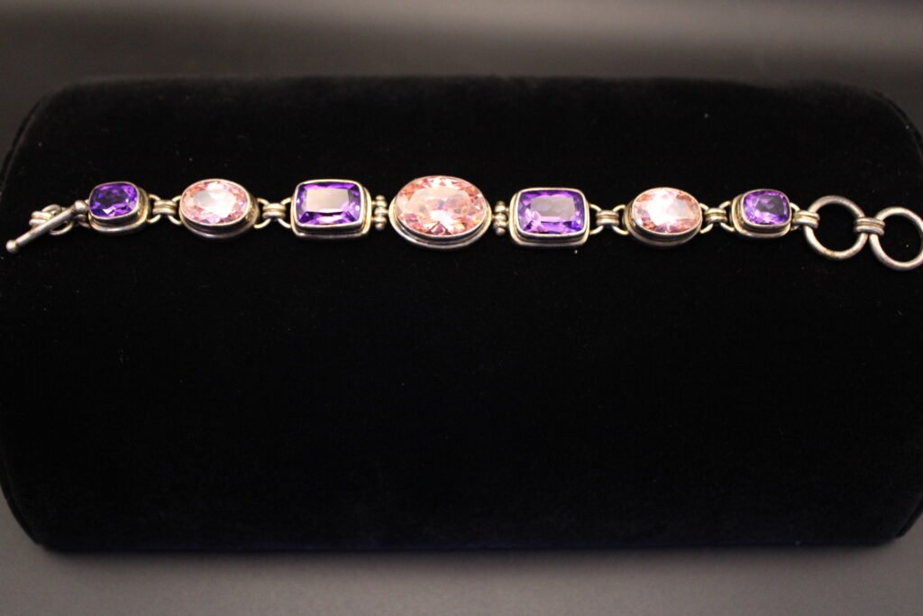 Sterling Silver Bracelet with Pink and Purple Stones
