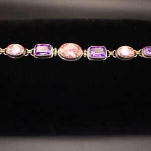 Sterling Silver Bracelet with Pink and Purple Stones