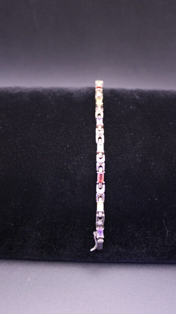 Sterling Silver Bracelet Multi-Colored Glass Stones