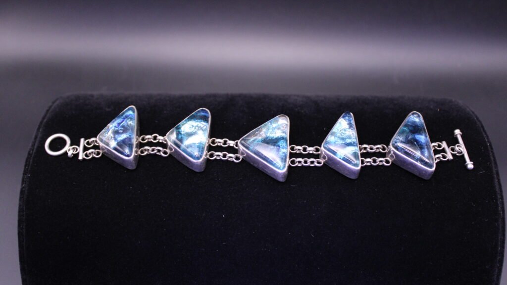 Sterling Silver and Blue Glitter Stone Bracelet