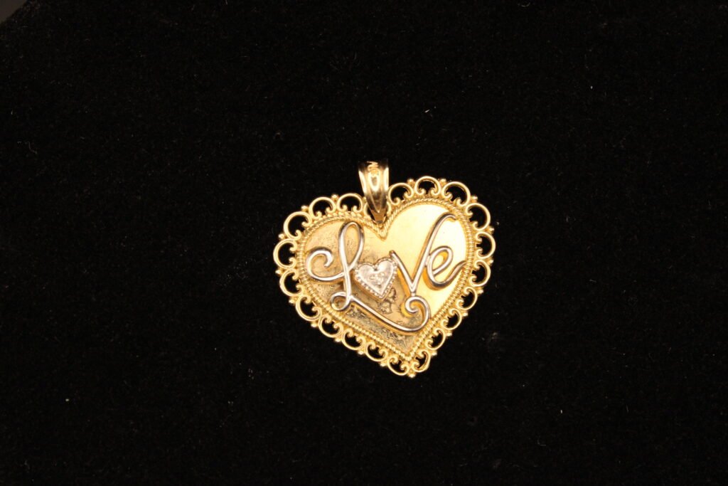 10kt Yellow and White Gold Engraved Heart Pendant