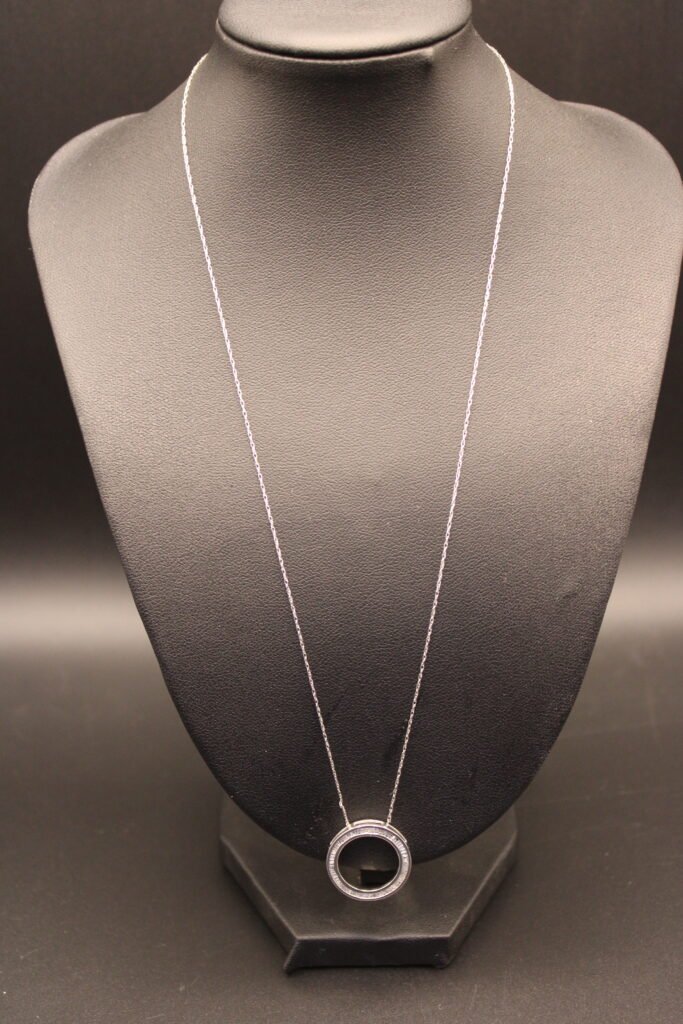 10kt White Gold Necklace with Circular Diamond Pendant