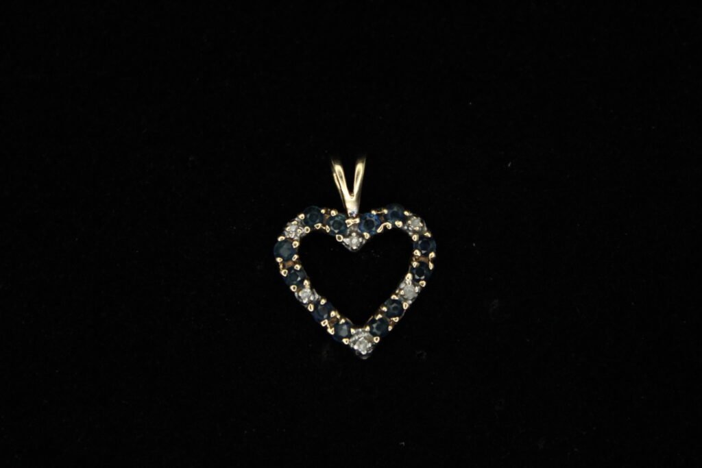 14kt Yellow Gold Diamond and Sapphire Heart Pendant
