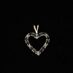 14kt Yellow Gold Diamond and Sapphire Heart Pendant