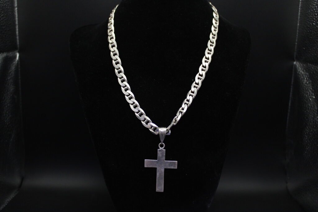 Sterling Silver Mariner Link Chain and Cross Pendant