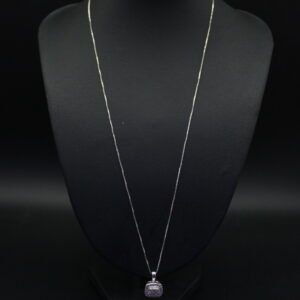 Sterling Silver Necklace with Square Diamond Cluster Pendant