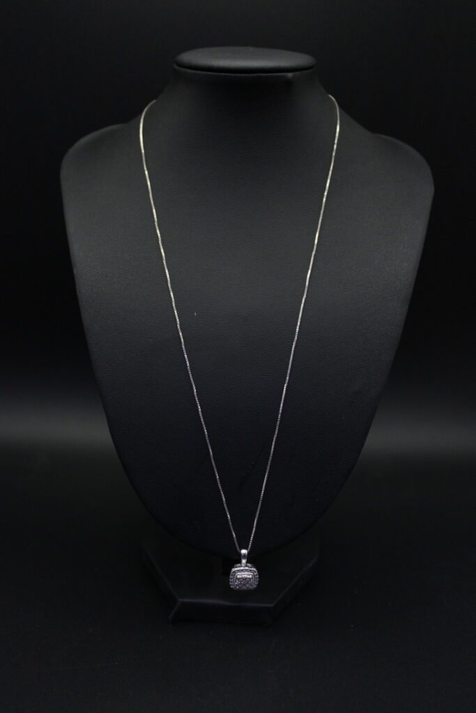 Sterling Silver Necklace with Square Diamond Cluster Pendant