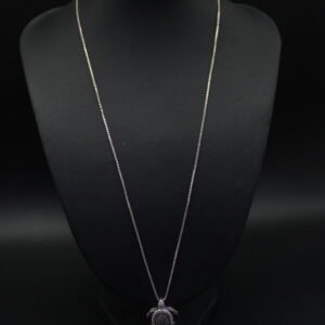 Sterling Silver Necklace with White and Black Diamond Turtle Pendant