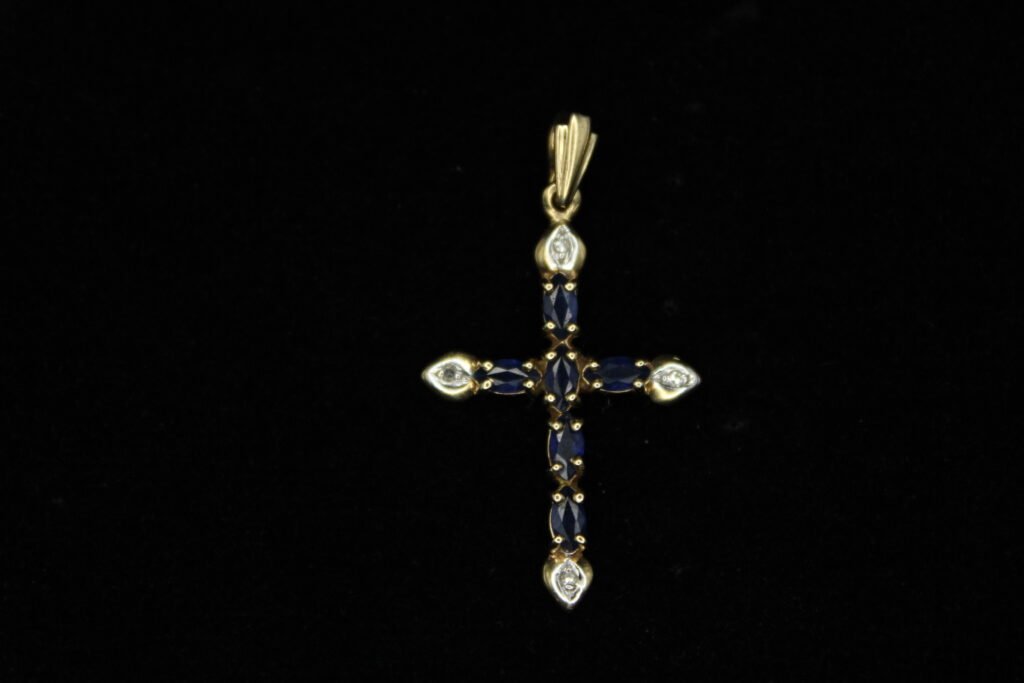 14kt Yellow Gold Sapphire Diamond Cross