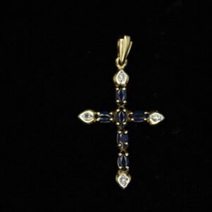 14kt Yellow Gold Sapphire Diamond Cross