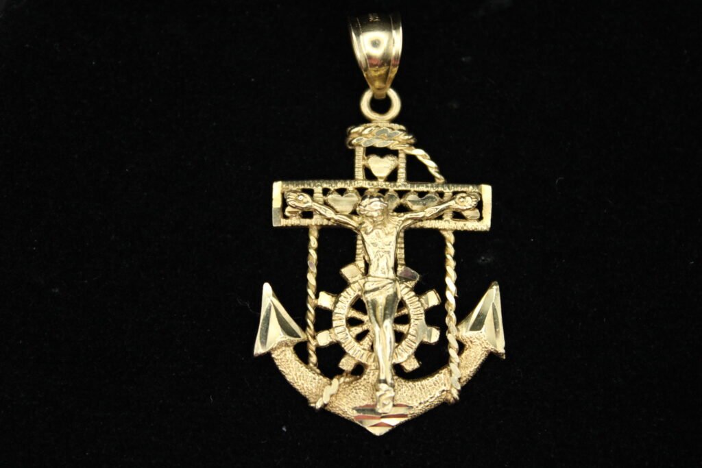 10kt Yellow Gold Jesus Cross Anchor Pendant