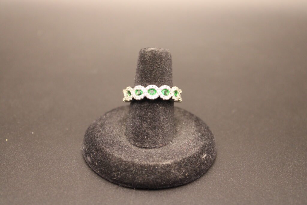 Sterling Silver Green Stone Band Ring