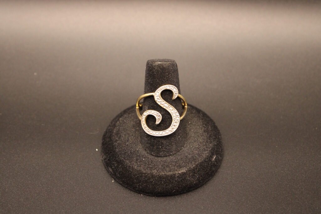 Gold Toned Sterling Silver "S" Monogram Ring