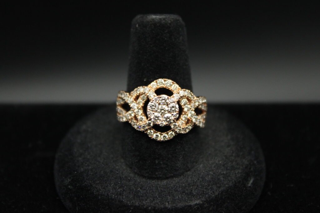 14kt Yellow Gold Men's Diamond Cluster Flower Ring