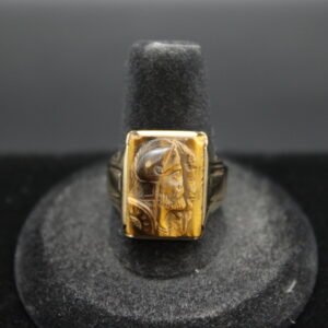 10K Yellow Gold Vintage Hand Carved Tiger's Eye Ring