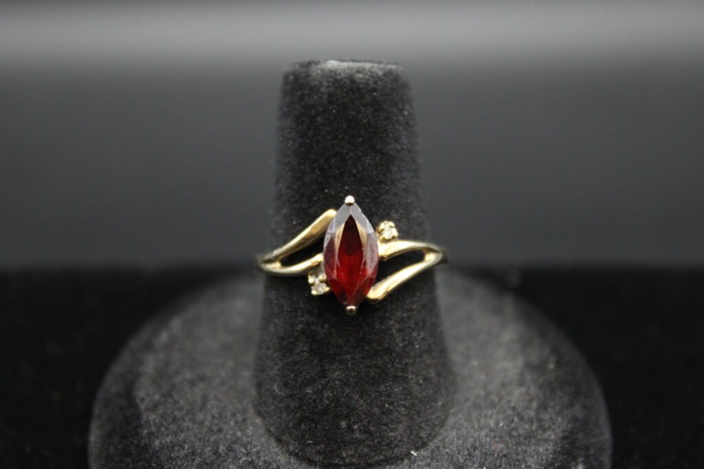 10K Yellow Gold Red Glass Diamond Ring