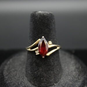 10K Yellow Gold Red Glass Diamond Ring